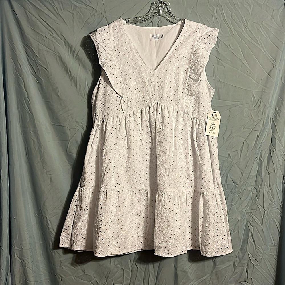 NWT Time and Tru white eyelet dress with shell and flutter sleeves size XL 16-18